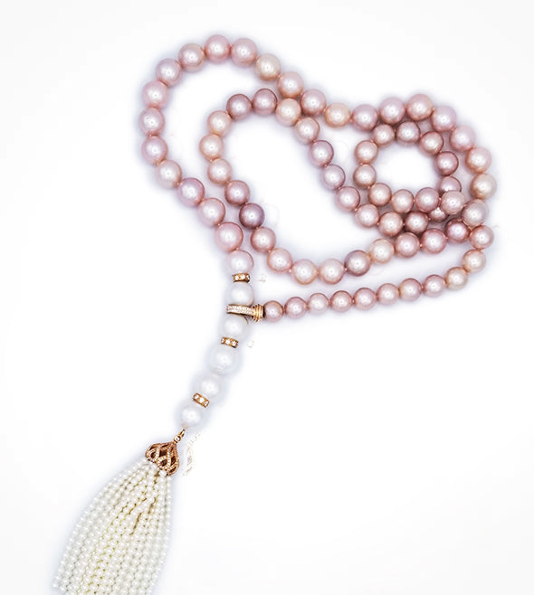 [NE-08263] 18KP freshwater and south sea pearl necklace and tassle, 77diamonds=1.25cts. (Price upon request)