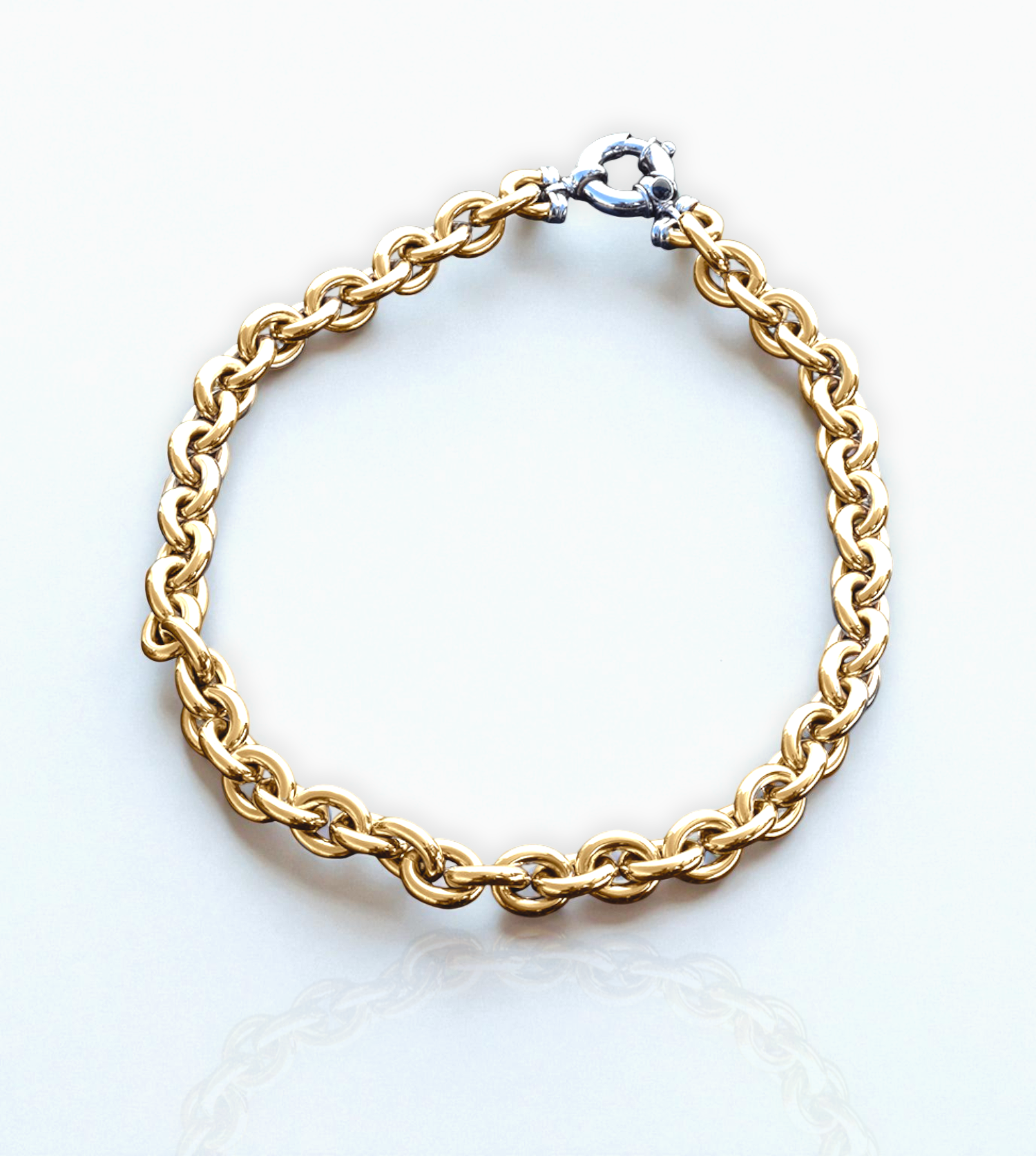[NE08271] 18KYW oval link necklace with XL spring ring clasp