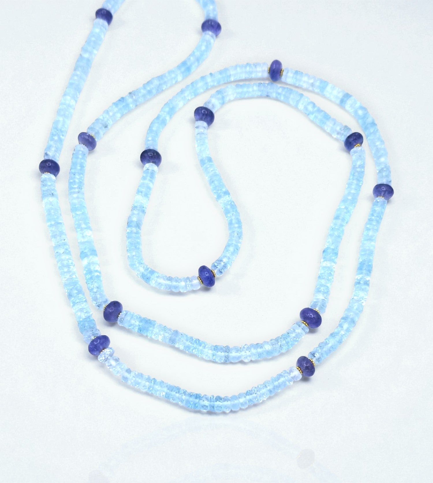 [NE08292] 18KY Beads, facetted aquamarine rondels and tanzanite necklace