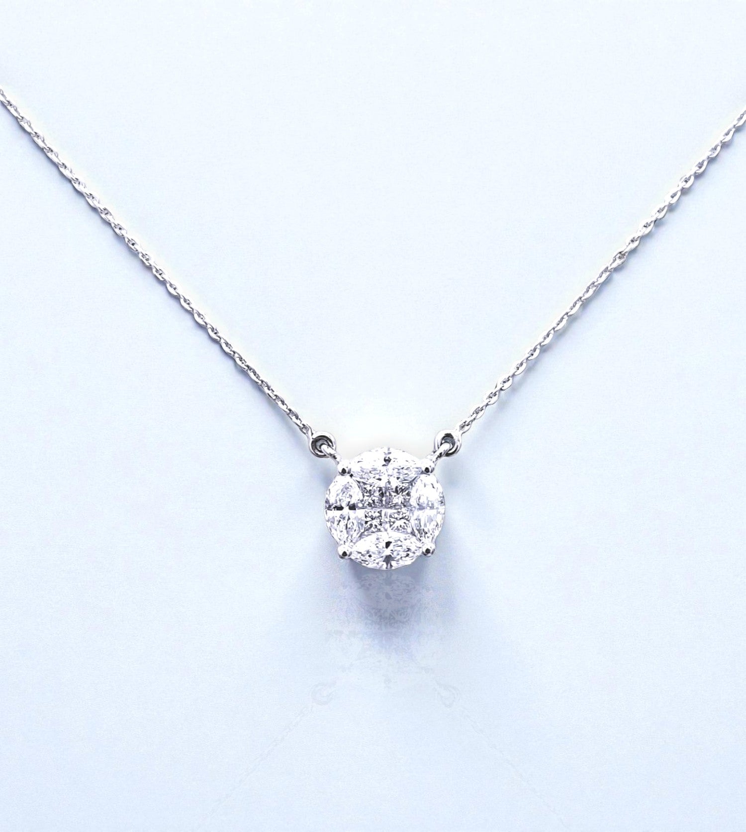 [PD07678] 18KW invisibly set marquise and princess cut diamonds F VS pendant and chain