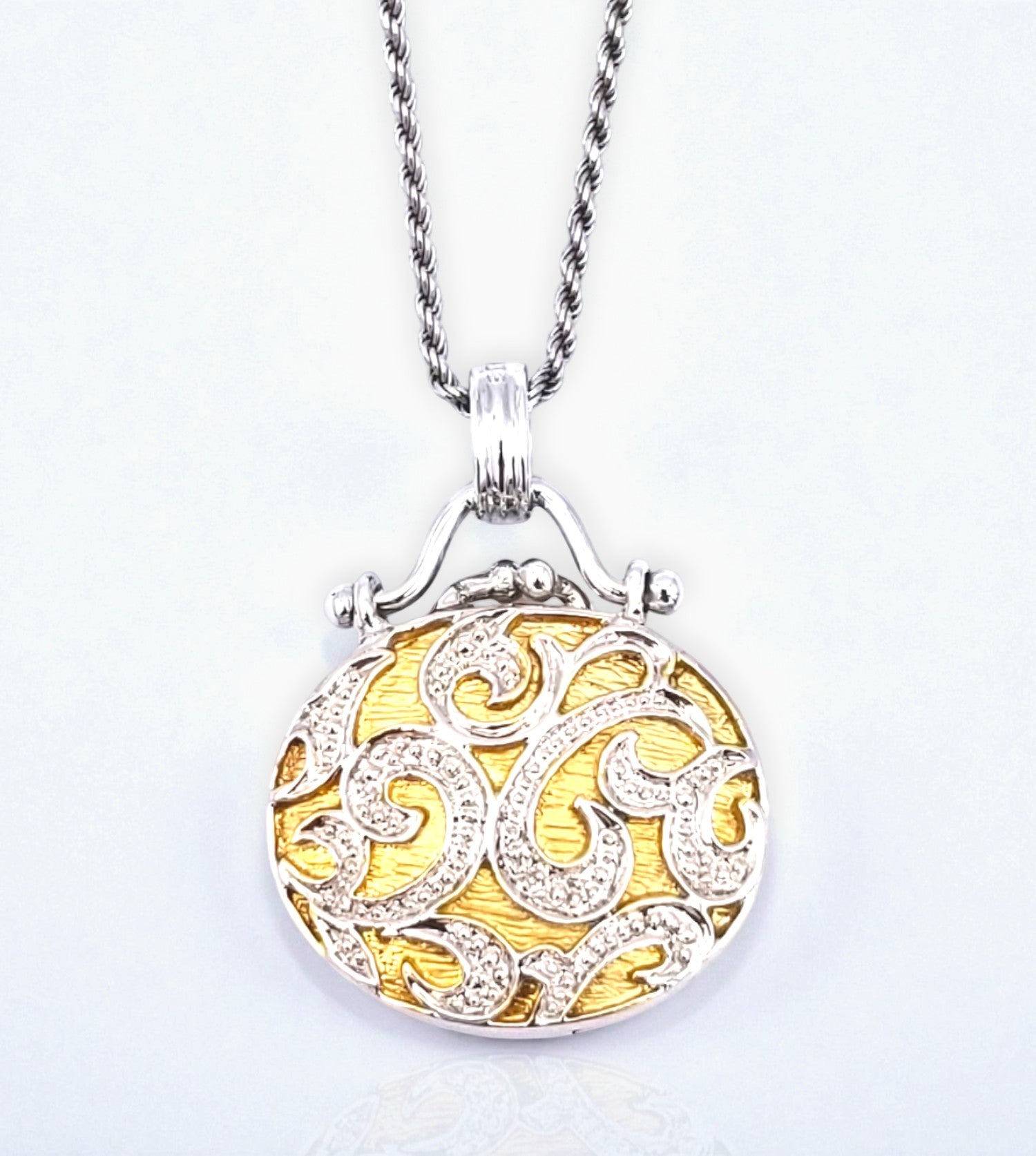 [PH-002637] 14kWY diamond brocade locket necklace