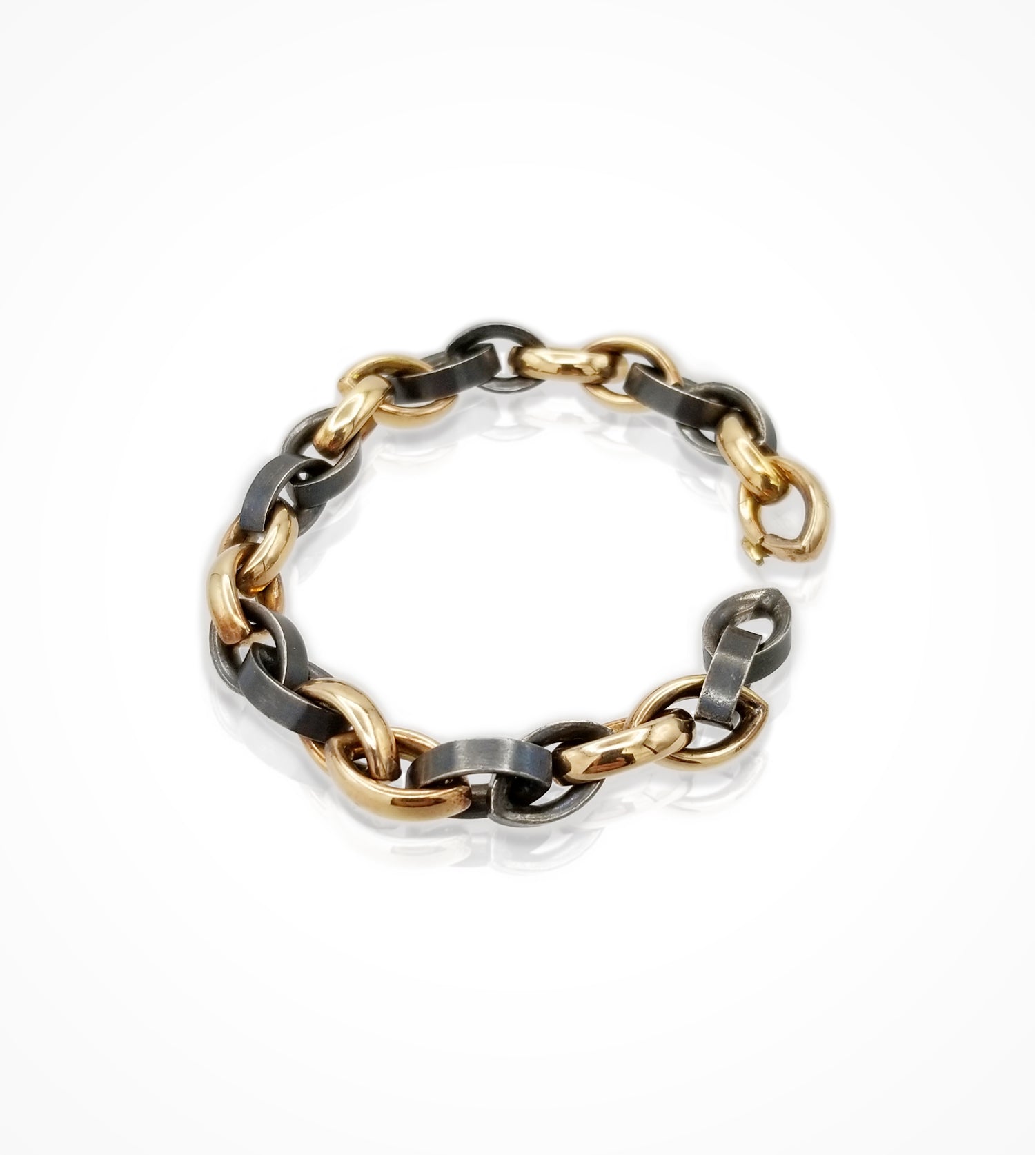 BR07315-Silver & 18kt pink gold marquise-shape link bracelet,1diamond=0.02ct