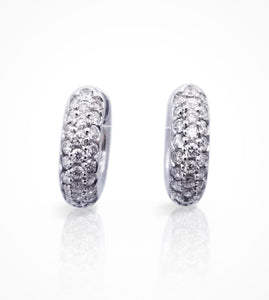 ED-003044-18K white gold small pave diamond huggy earrings, 3.5mm wide x 12mm outside diameter, set with 50 diamonds=0.42cts g si