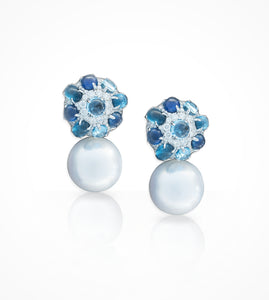 ER00529 18KW South Sea Pearls, Diamonds=1.60cts and Blue Topaz =9cts Earrings