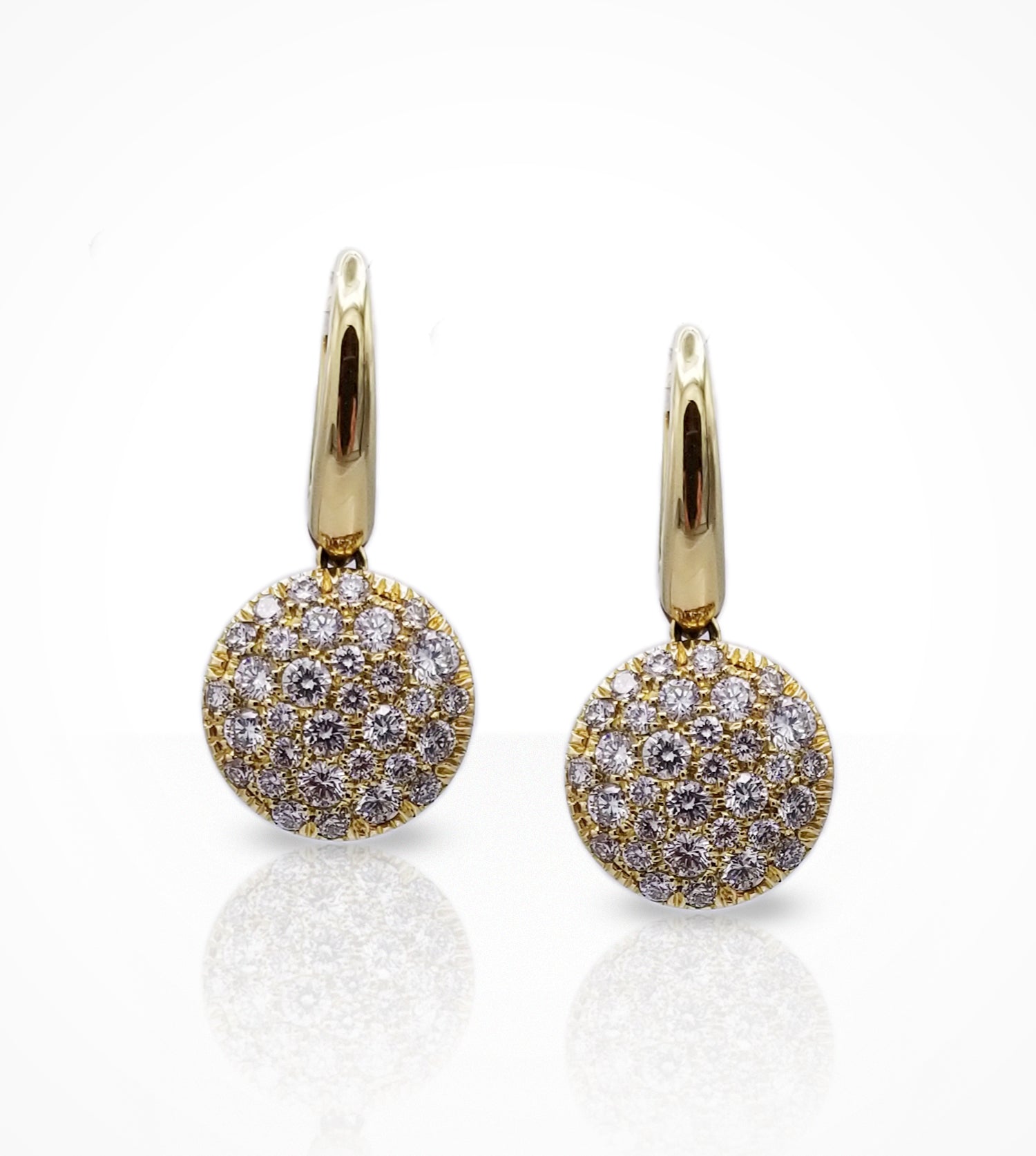 ER00550 18KY circle short drop earrings with pave diamonds=1.12cts, g, si