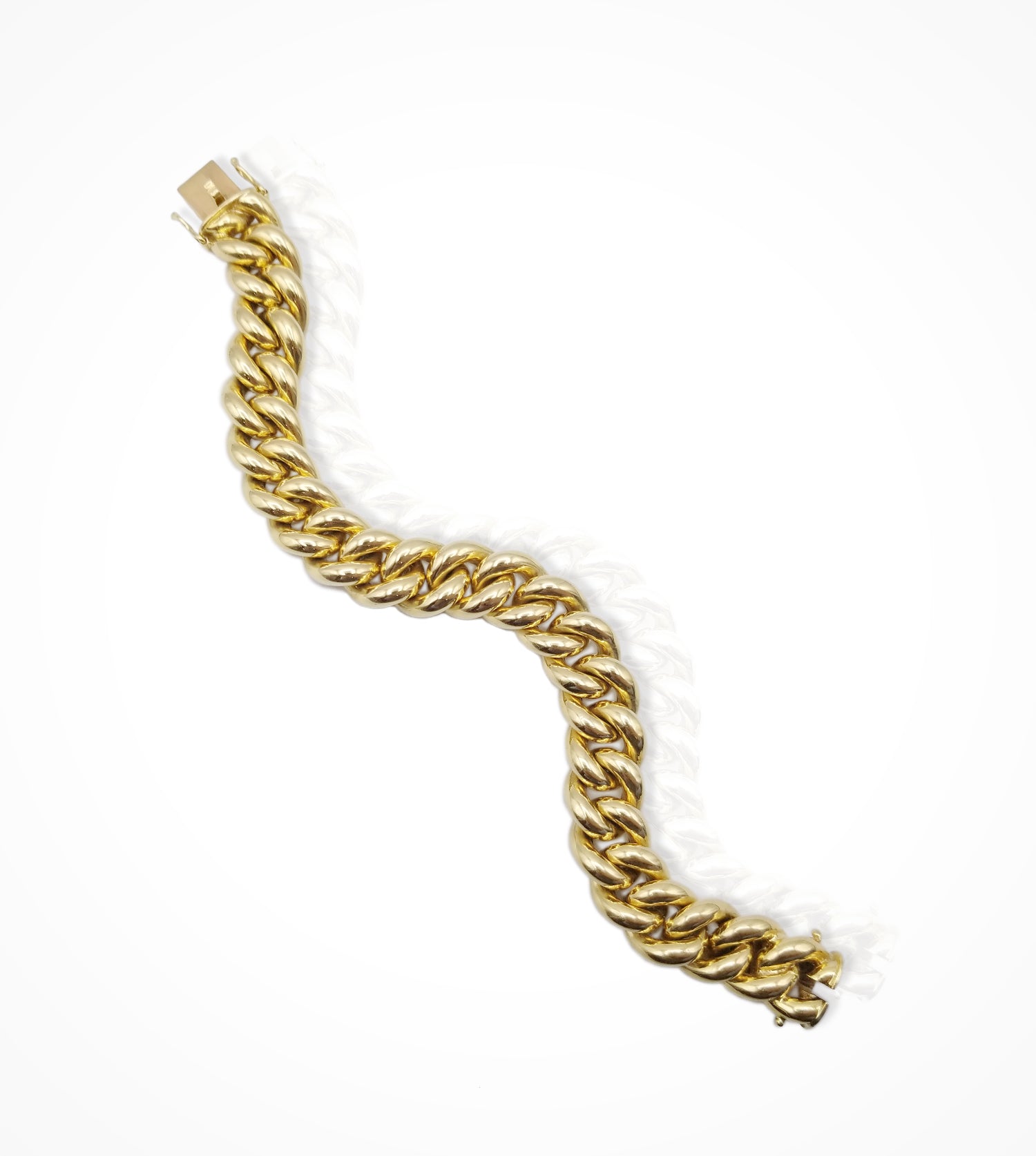 ESTATE CURBLINK 18K yellow gold heavy curb link bracelet, 85.1gms,7.5in-long