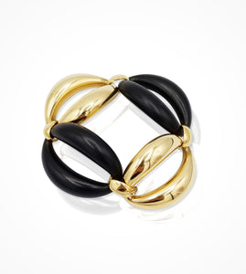 Estate 18kt yellow gold large oval links and ebonized wood link bracelet - SOLD
