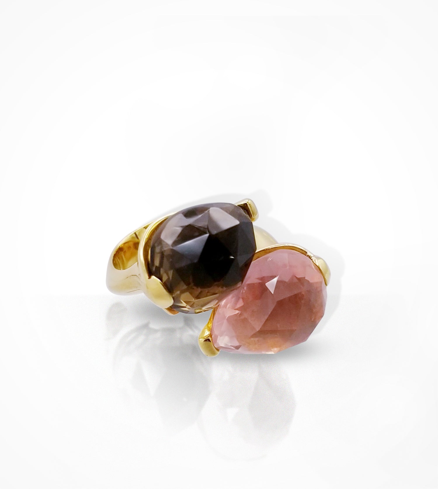 RD-004582 18K Yellow gold Rose and Smoky quartz twin ring