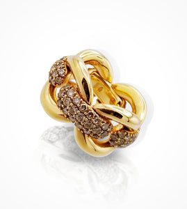 RG00133 18K rose gold pave champagne diamond flexible Ring 100 diamonds=3.10cts