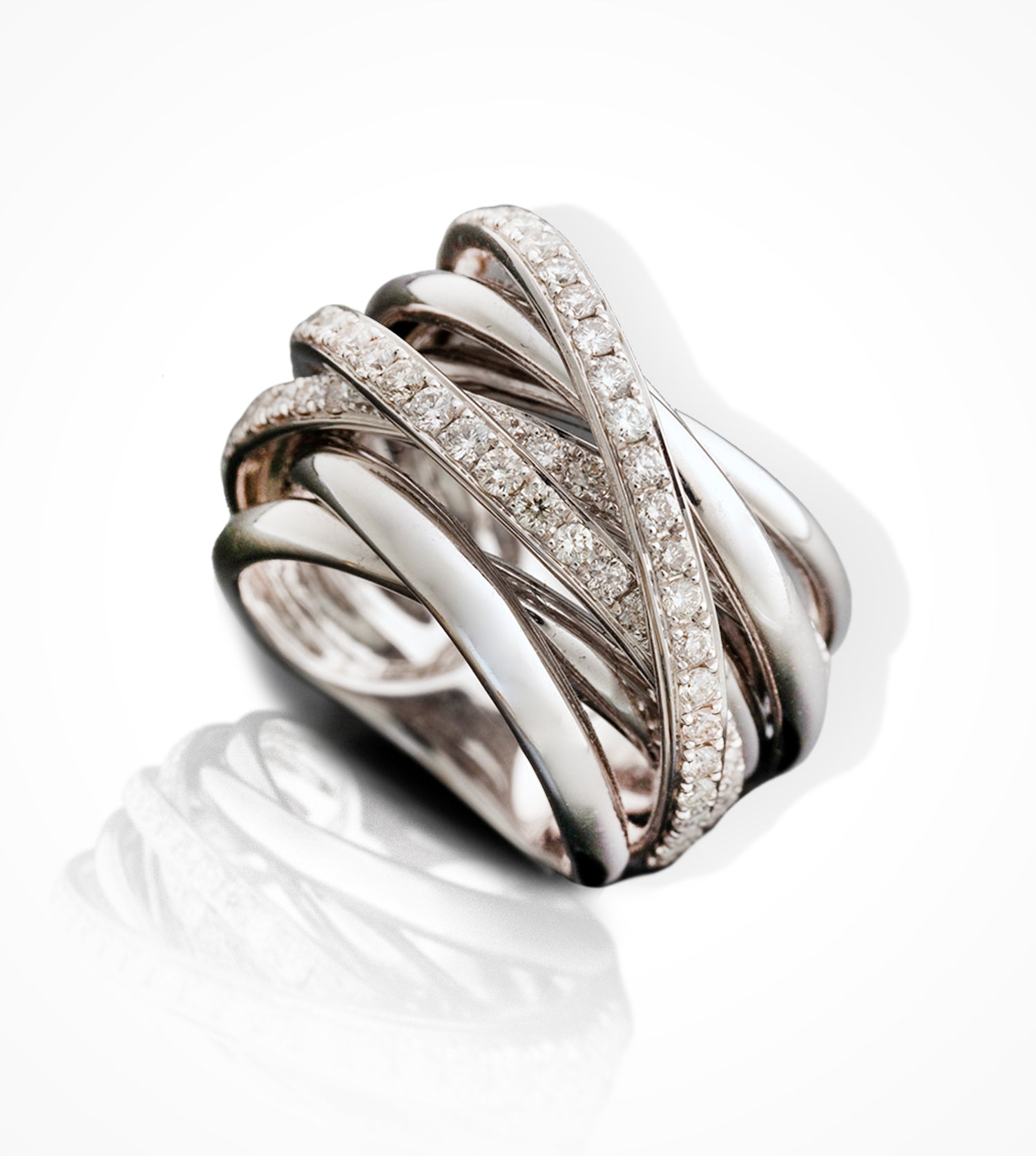 RG00188 18K White gold  68 diamonds, multi-band ring