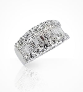 RG00247 18KW wide diamond band, 16 Baguette diamonds=1.04cts g vs & 16 round brilliant cut diamonds=2.05cts g si ready-to-wear jewellery at Secrett.ca in Toronto Downtown Yorkville