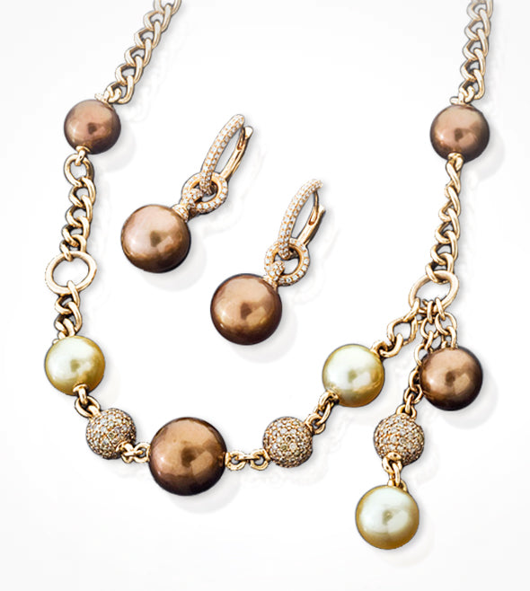 [ER00150-ER] 18kpg Bronze Pearl and Diamond Earrings