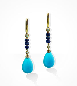 ER00541 18KPG diamond, sapphire beads & turquoise drop earrings SOLD