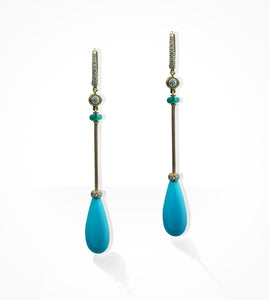 ER00539 18KPG emerald, turquoise & diamond drop earrings