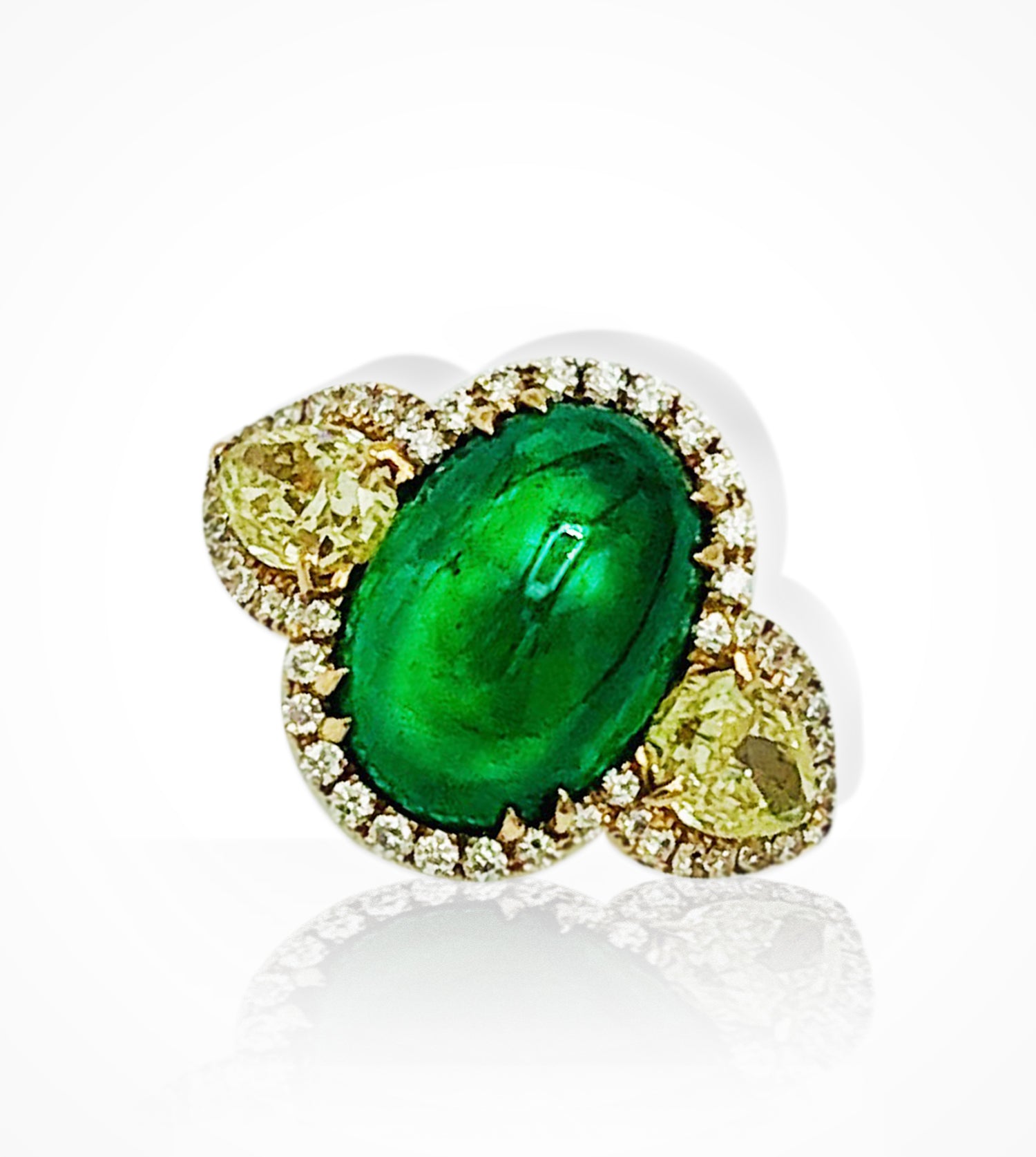 RG00201 18kt rose gold, Emerald, two fancy yellow diamond ring (Price upon request) ready-to-wear jewellery at Secrett.ca in Toronto Downtown Yorkville